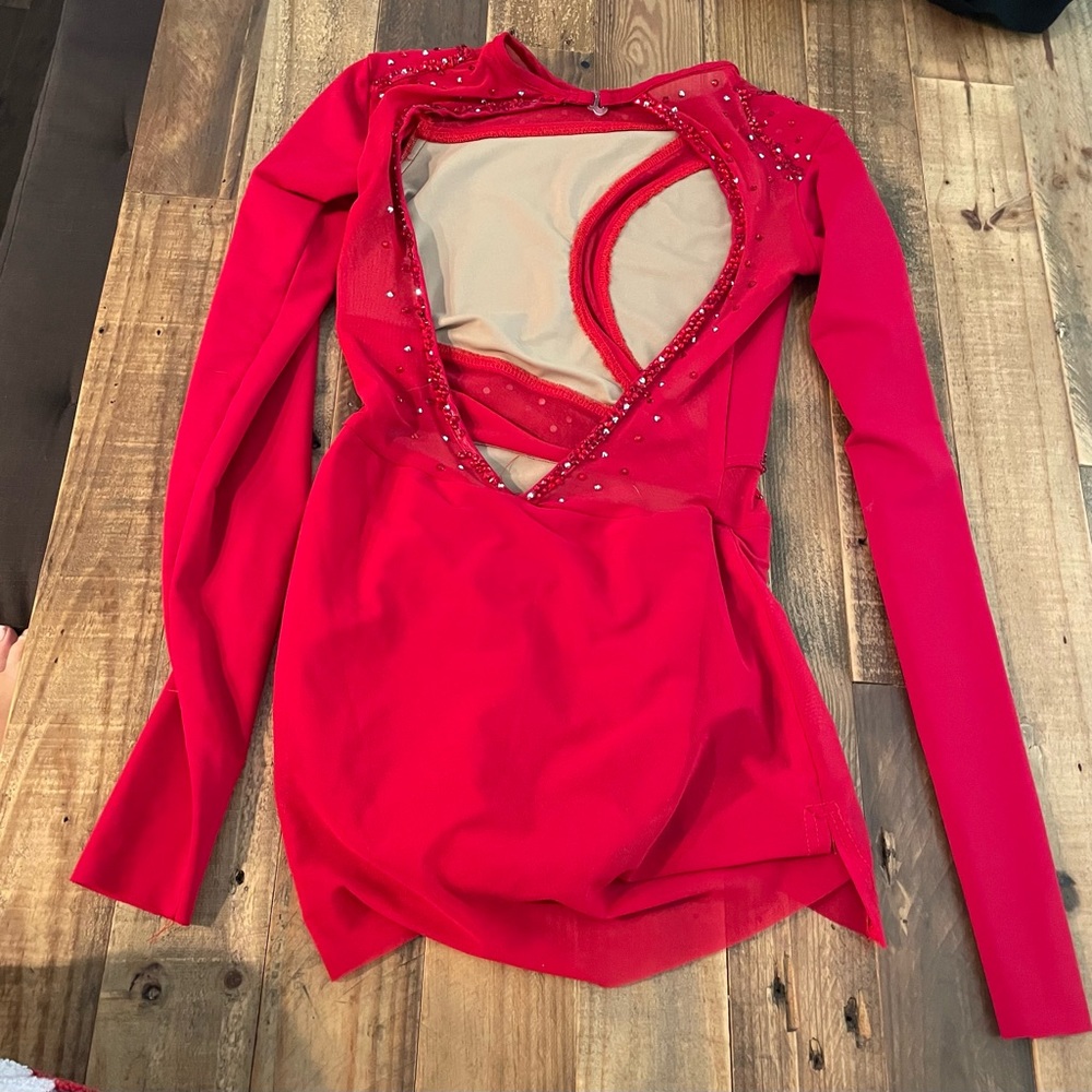 This is a red, rhinestoned, custom leotard. It’s a size adult XS. - Picture 4 of 4